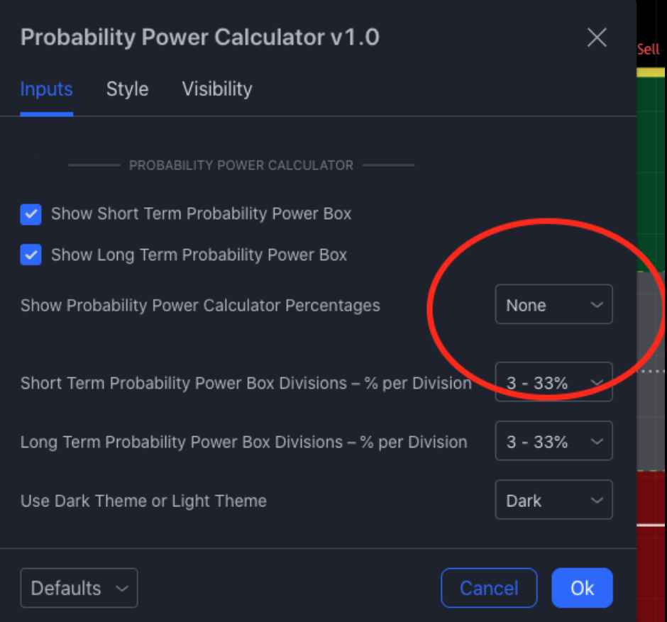 Probability Power Calculator percentage settings image